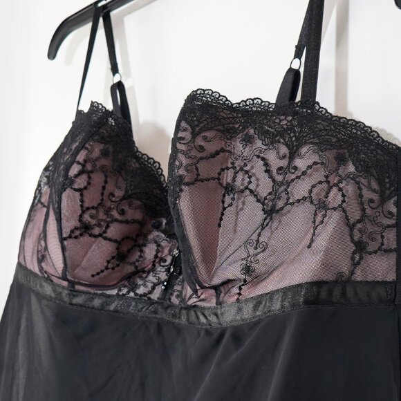 Cacique Black Mesh Embroidered Baby Doll Full Cup Nightie - Picture 4 of 9